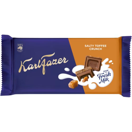 Karl Fazer Salty Toffee Crunch Chokladkaka - Milk Chocolate bar with Salty Toffee Crunch 145g