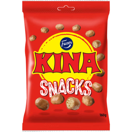Fazer Kina Röda Snacks - Crunchy Corn Puffs Coated in Chocolate 160g