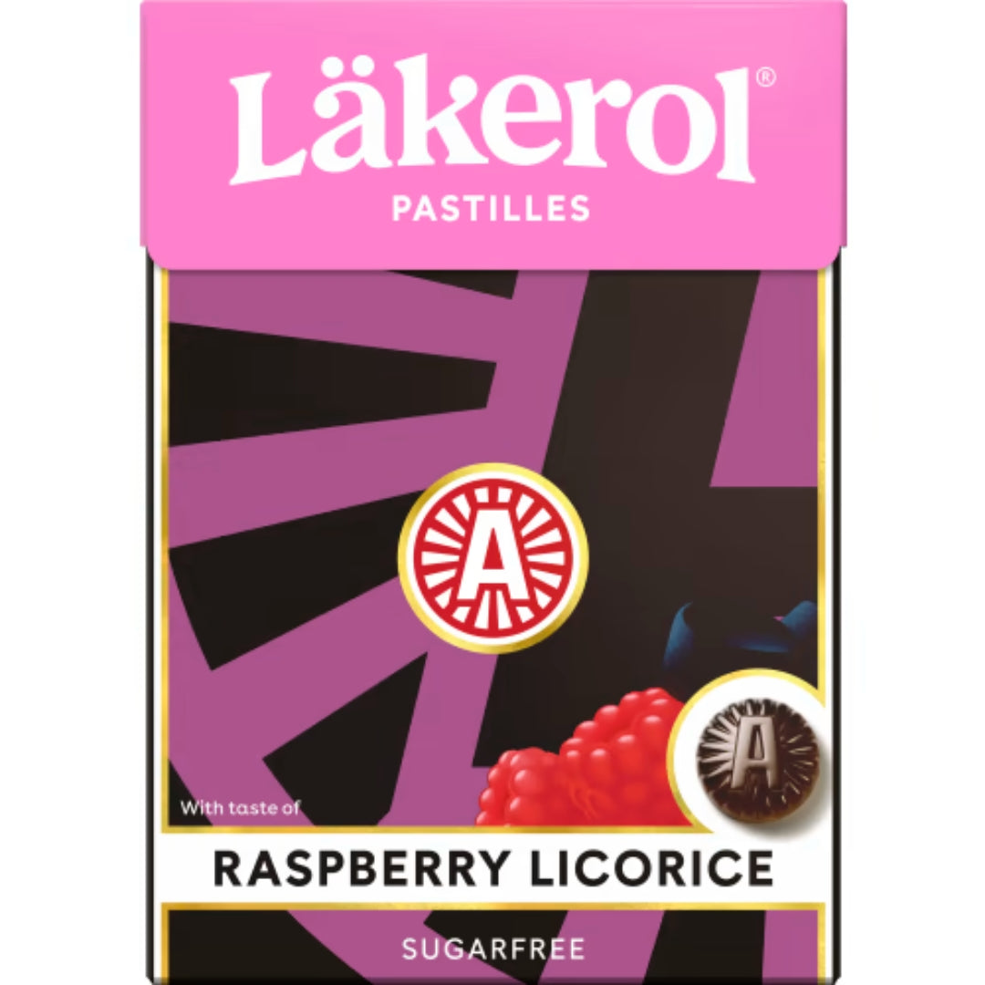 Läkerol Raspberry Licorice - Sugar-Free Raspberry and Licorice-Flavored Pastilles 25g