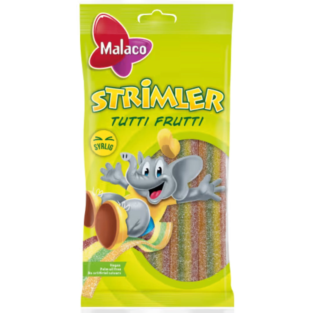 Malaco Strimler Tutti Frutti - Sugar-Coated Candy strips with Tutti Frutti flavor 80g