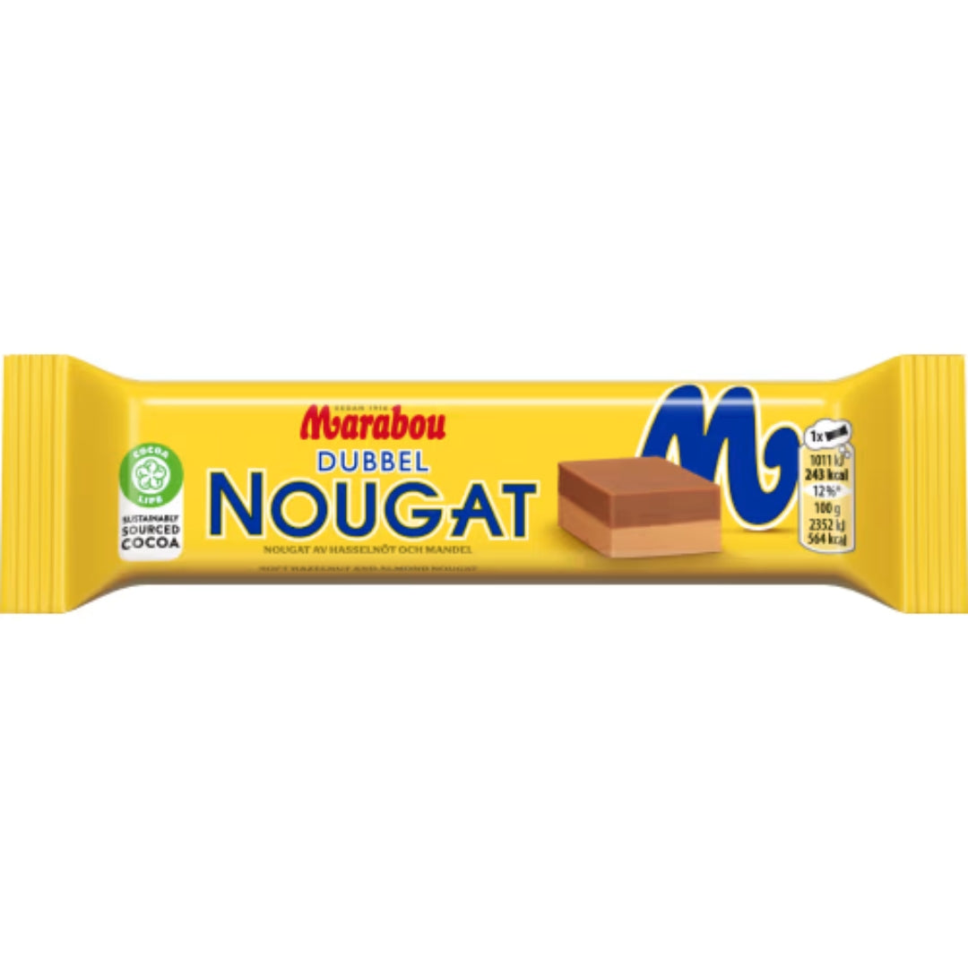 Marabou Dubbel Nougat - Classic Milk Chocolate with Almond and Hazelnut Nougat 43g