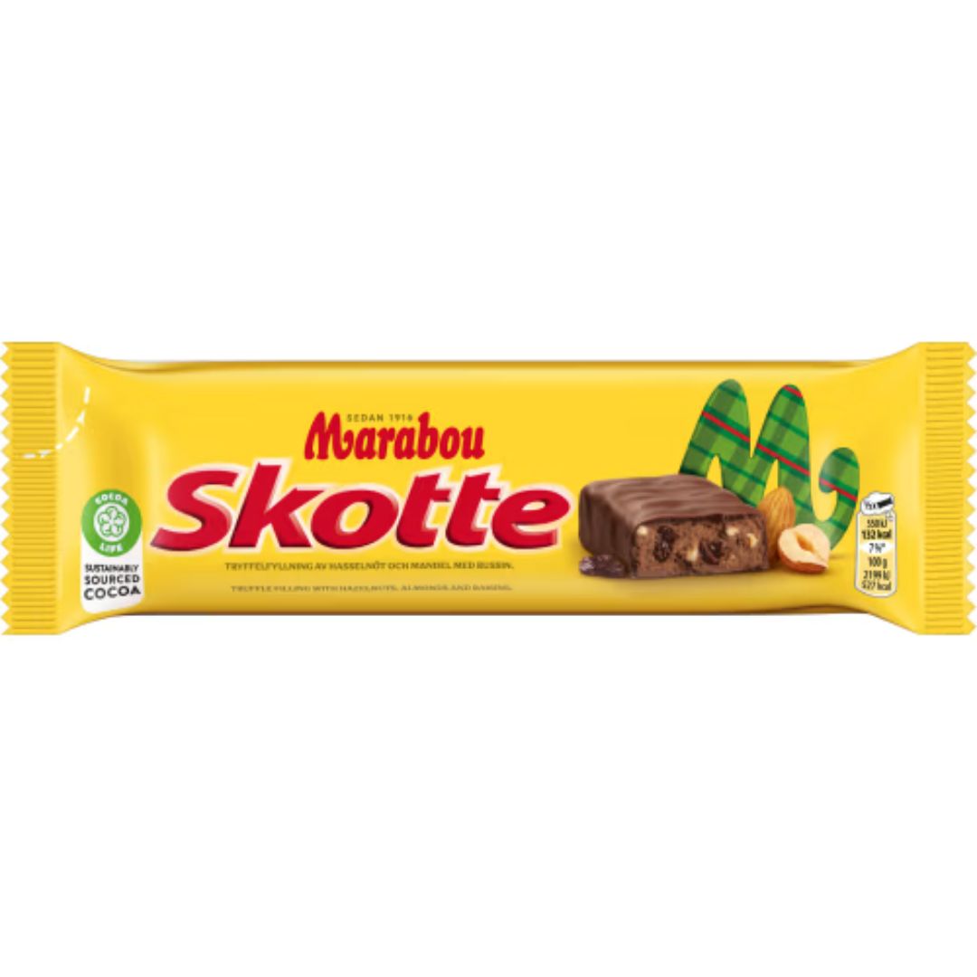 Marabou Skotte - Creamy Dark Nougat with Nuts and Raisins Covered in Dark Chocolate 50g