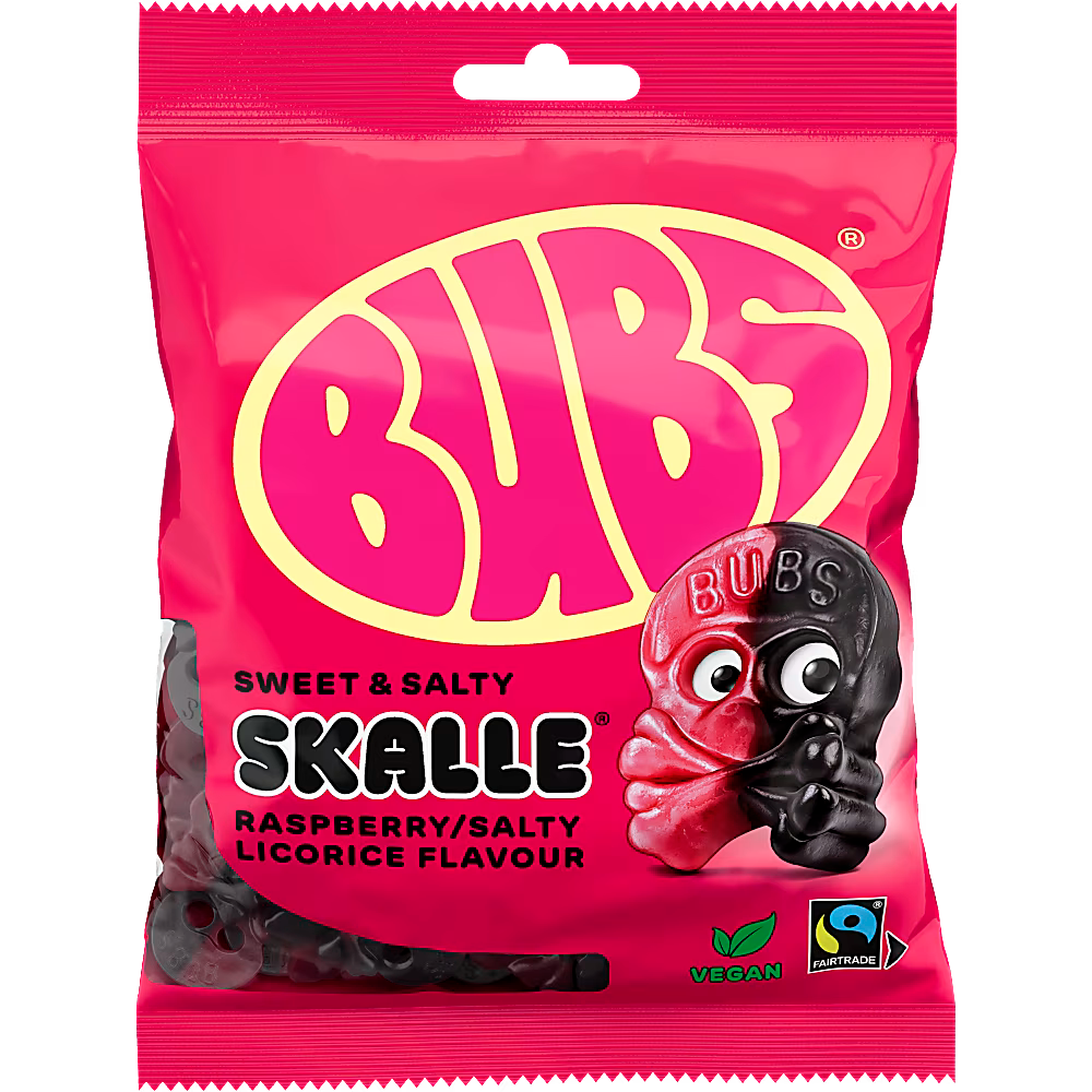 Bubs Skalle Hallon/Lakrits – Raspberry/Liquorice Skulls 190g