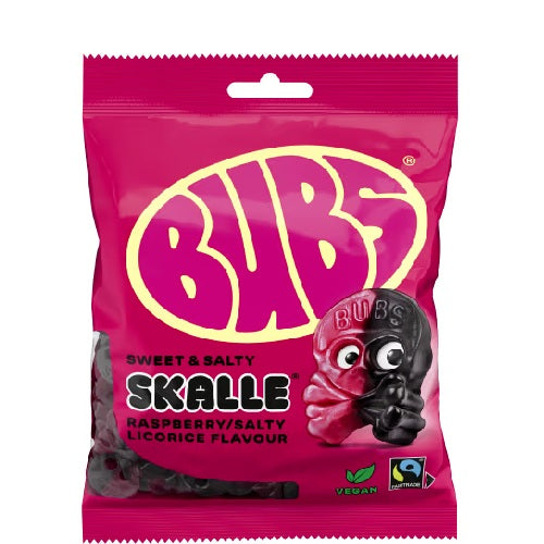 Bubs Skalle Hallon/Lakrits – Raspberry/Liquorice Skulls 90g